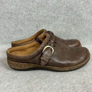 Aetrex Libby Clog Womens Sz 8.5 Brown Leather Slip On Comfort Shoes Braid Buckle